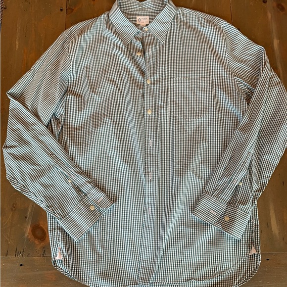 J Crew Long Sleeve Dress Shirt XL Green And White - Picture 1 of 3